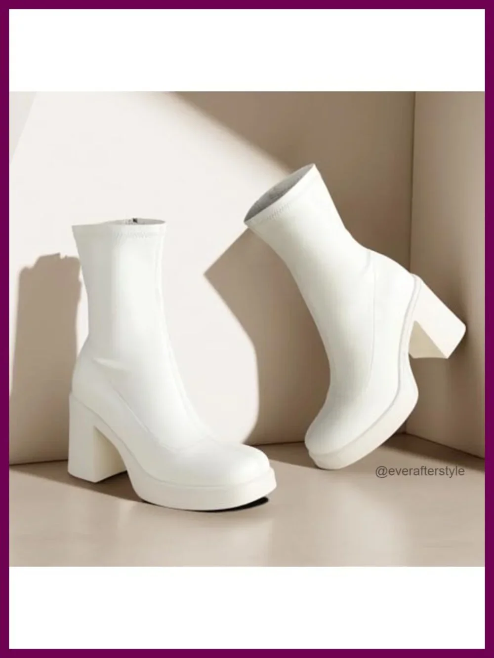 Chunky High Heel Ankle Boots with Platform Waterproof Side Zipper